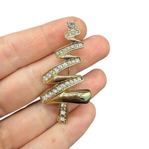Vintage Jewelry Gold Tone Rhinestone Christmas Tree Brooch Rhinestone Tree Pin